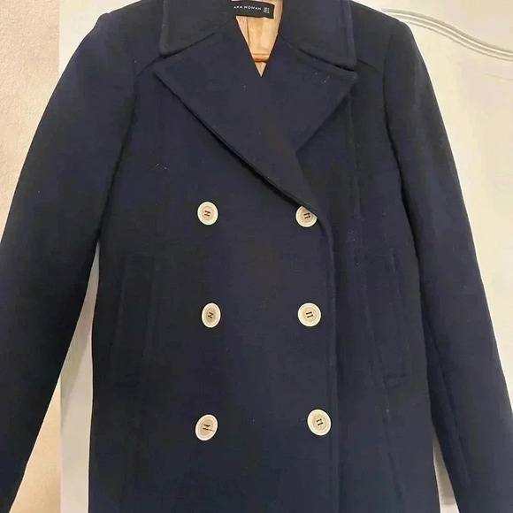ZARA Double Breasted Wool Blend Coat Size Medium - Picture 3 of 5